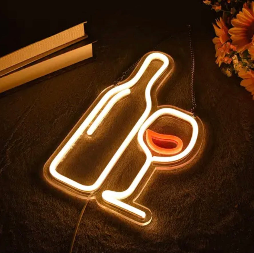 Bottle & Glass Vibrant Neon Light