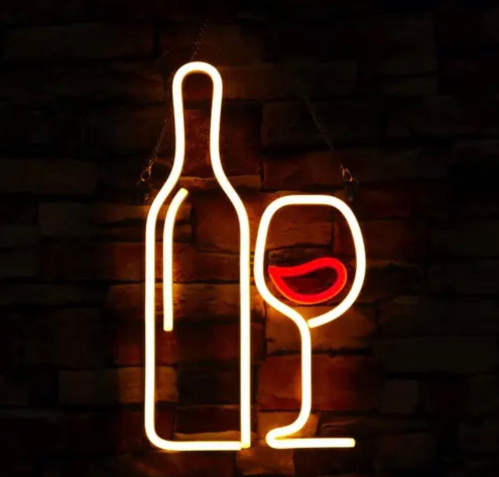 Bottle & Glass Vibrant Neon Light