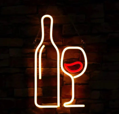 Bottle & Glass Vibrant Neon Light