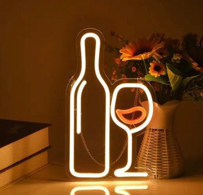 Bottle & Glass Vibrant Neon Light