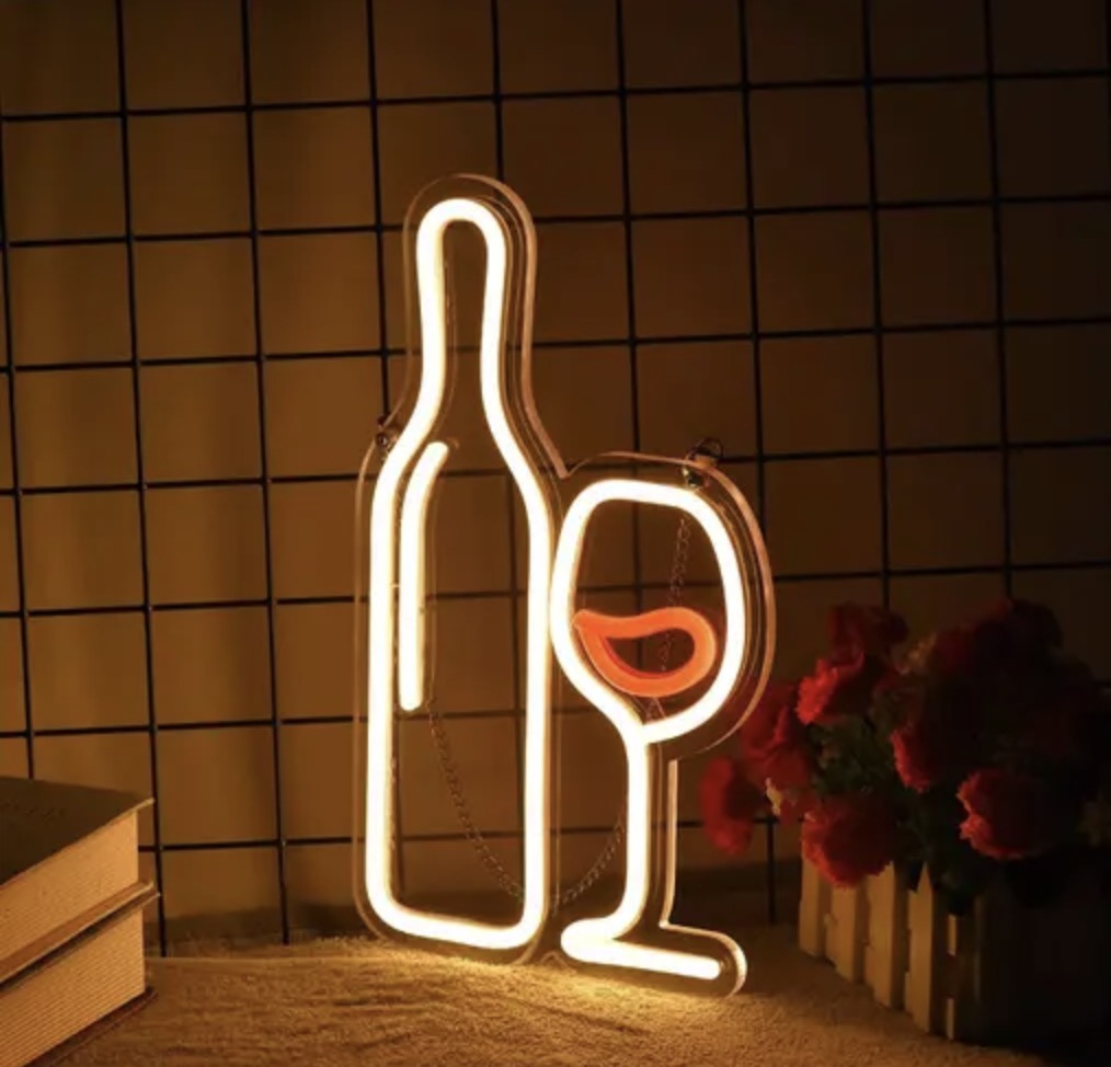 Bottle & Glass Vibrant Neon Light